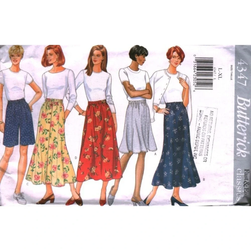 Butterick 4347 Misses Skirts Shorts Sewing Pattern Size L-XL Elastic Waist cut